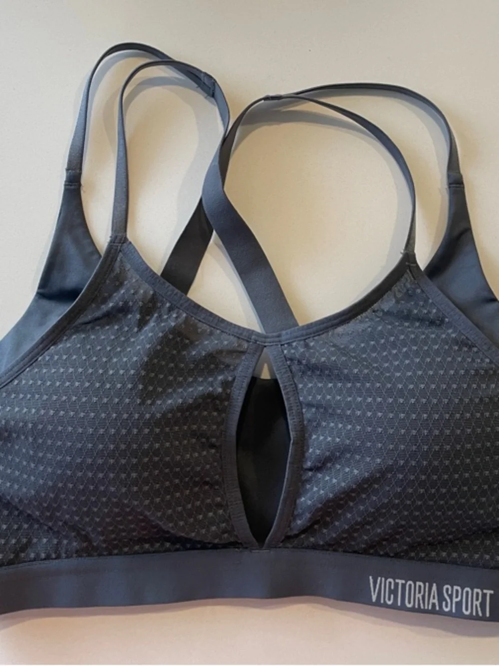 Victoria Sport Gray Strappy Keyhole Performance Sports Bra • 34C - Picture 1 of 7